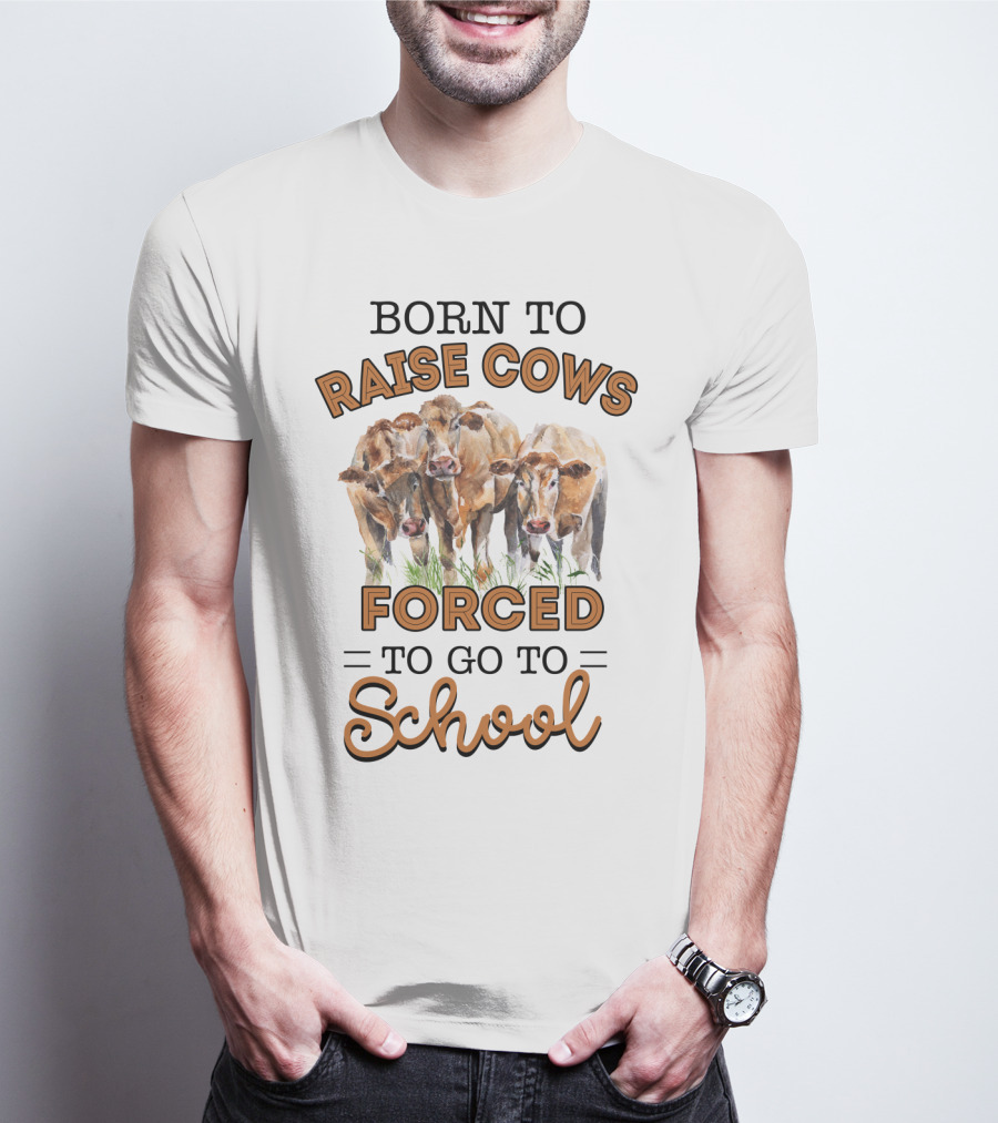 Born To Raise Cows Forced To Go To School With Watercolor Cattle T-Shirt