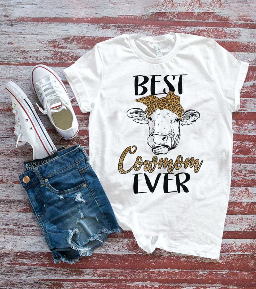 Best Cowmom Ever Leopard Bandana Cow T-Shirt
