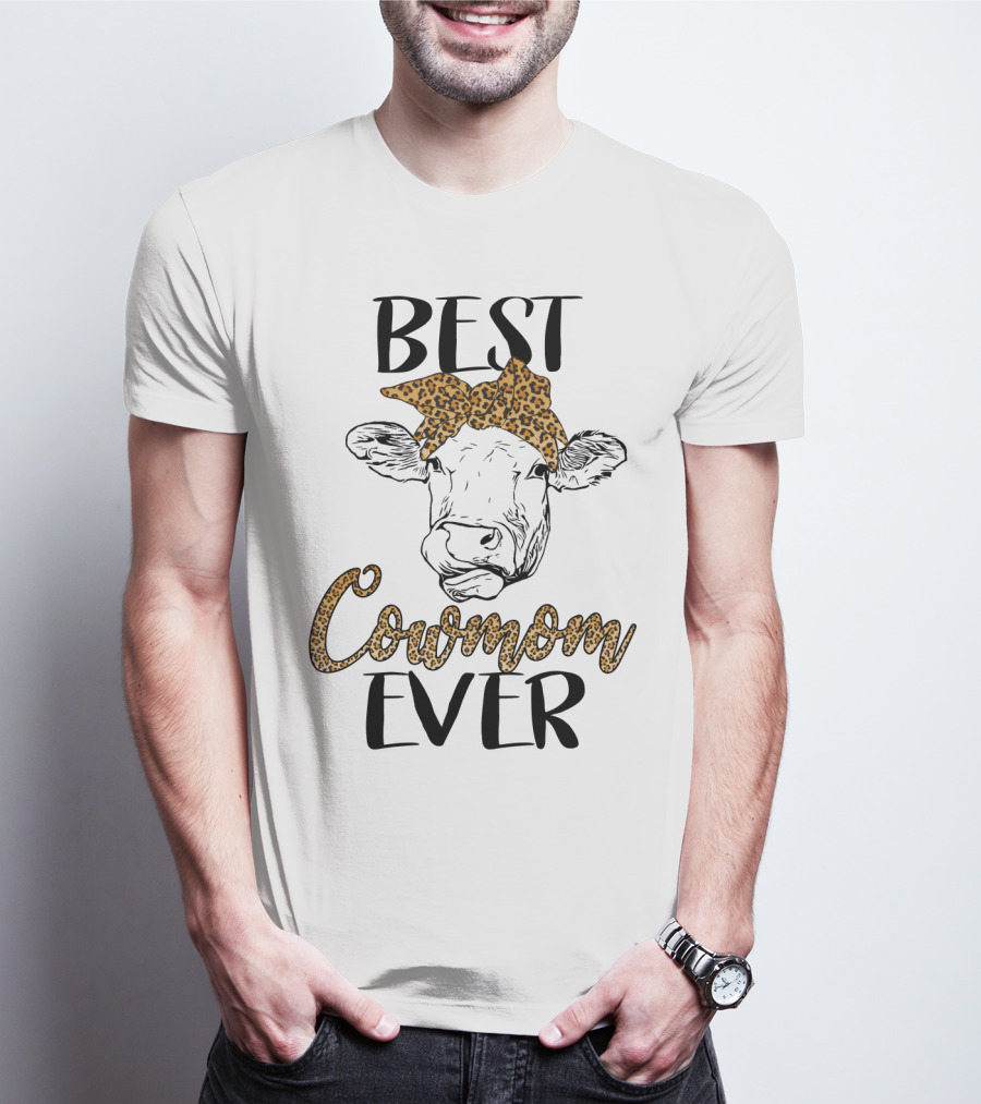 Best Cowmom Ever Leopard Bandana Cow T-Shirt