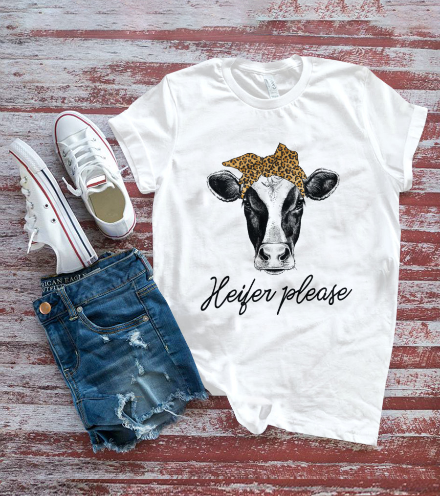 Heifer Please Cow Bandana Cute Headbands Leopard Print T-Shirt