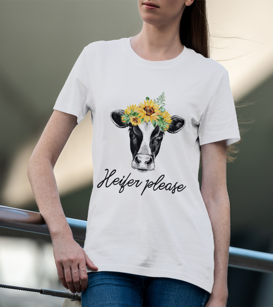 Heifer Please Cow With Sunflower Headbands And Bandana T-Shirt