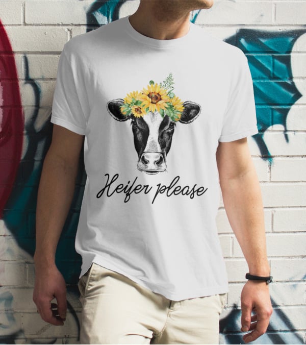 Heifer Please Cow With Sunflower Headbands And Bandana T-Shirt
