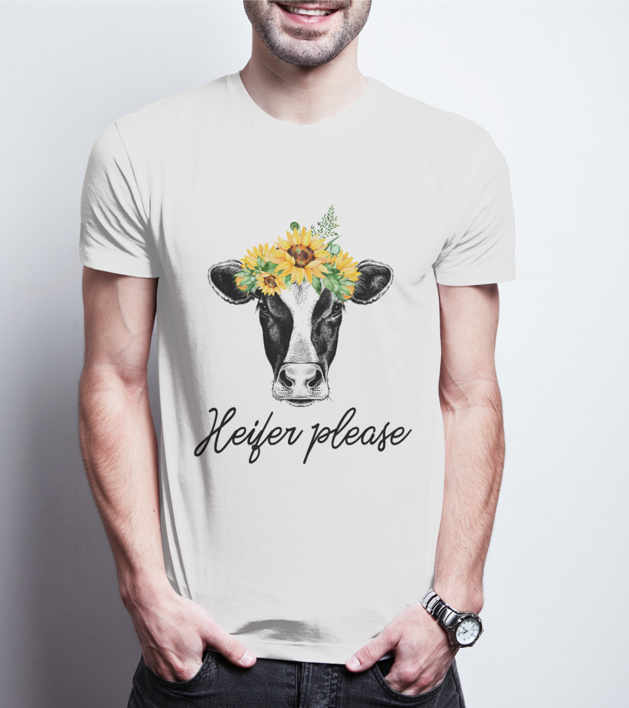 Heifer Please Cow With Sunflower Headbands And Bandana T-Shirt