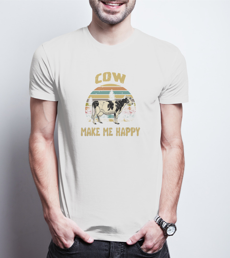 Cow Make Me Happy Retro Vintage Sunset Cow T-Shirt