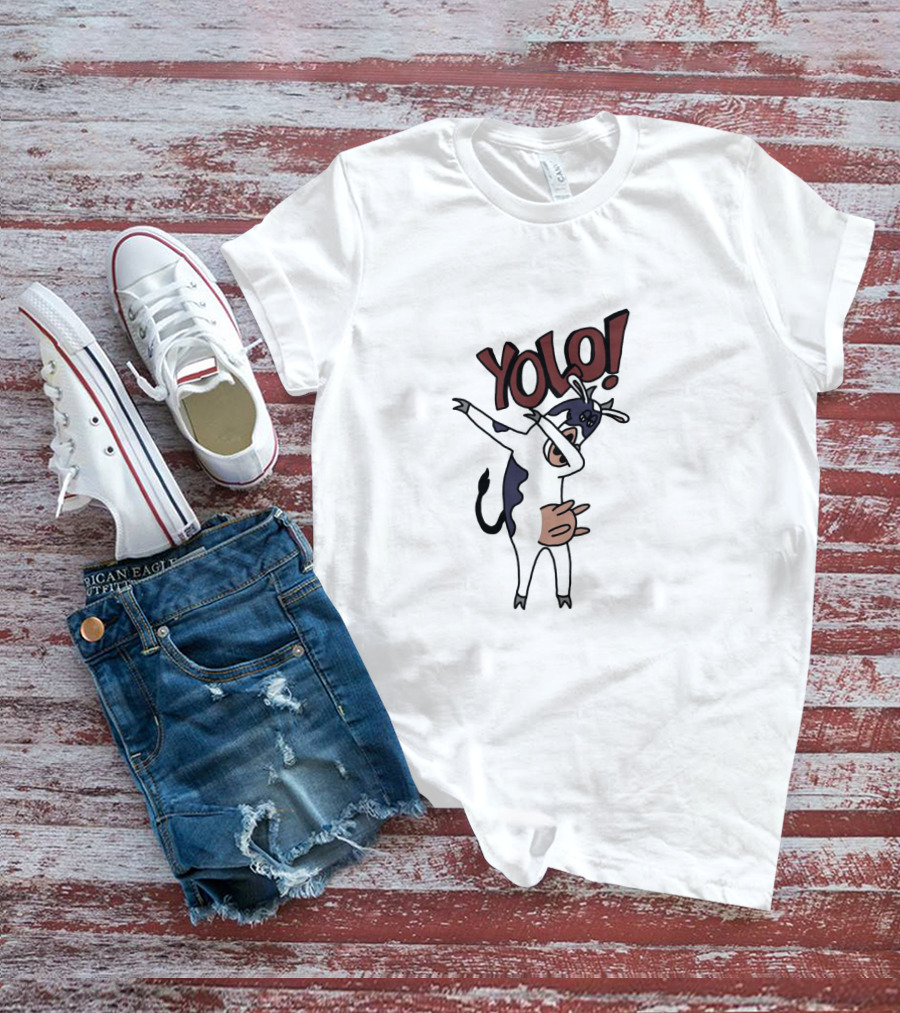 YOLO Dab Cow Cartoon With Fun Pose And Text T-Shirt