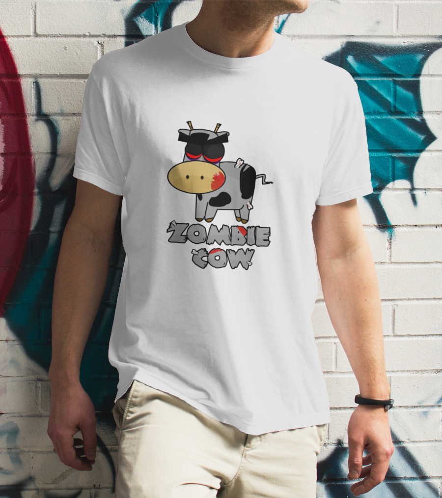 Zombie Cow Cartoon With Zombie-Themed Text And Cute Undead Animal T-Shirt