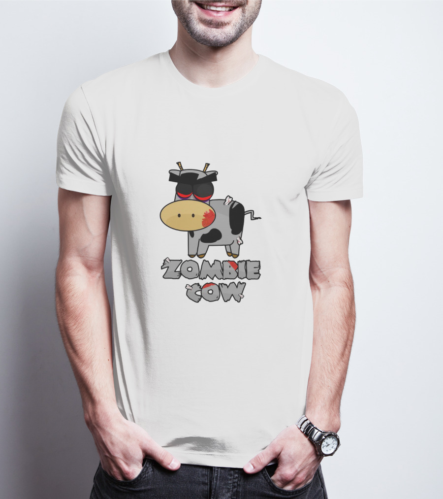 Zombie Cow Cartoon With Zombie-Themed Text And Cute Undead Animal T-Shirt