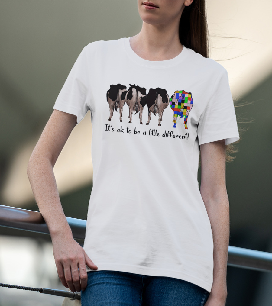 Cows It's Ok To Be A Little Different Colorful Patchwork Cow Standing Out T-Shirt