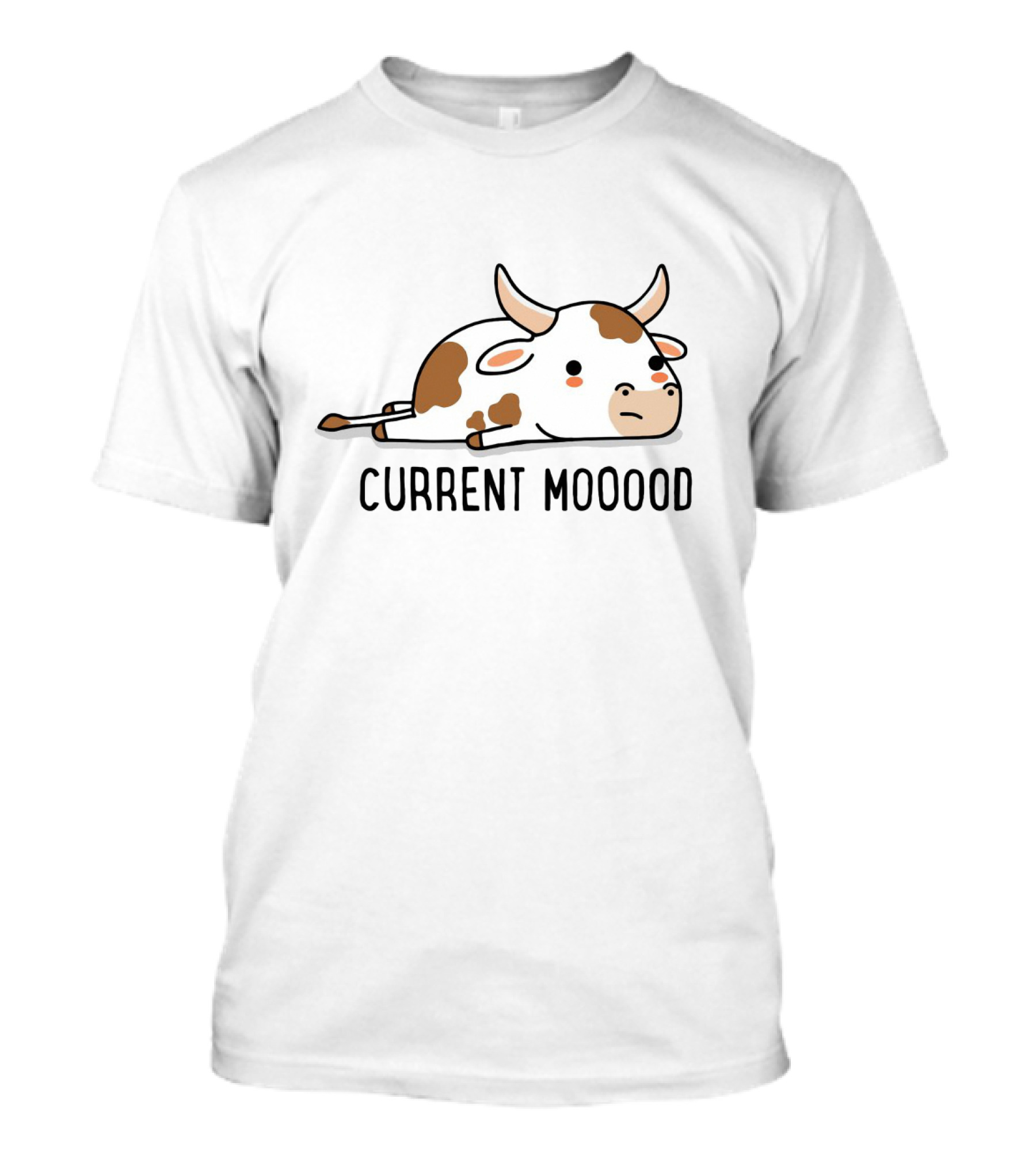 Current Mooood Lazy Cow Cartoon Lying Down T-Shirt