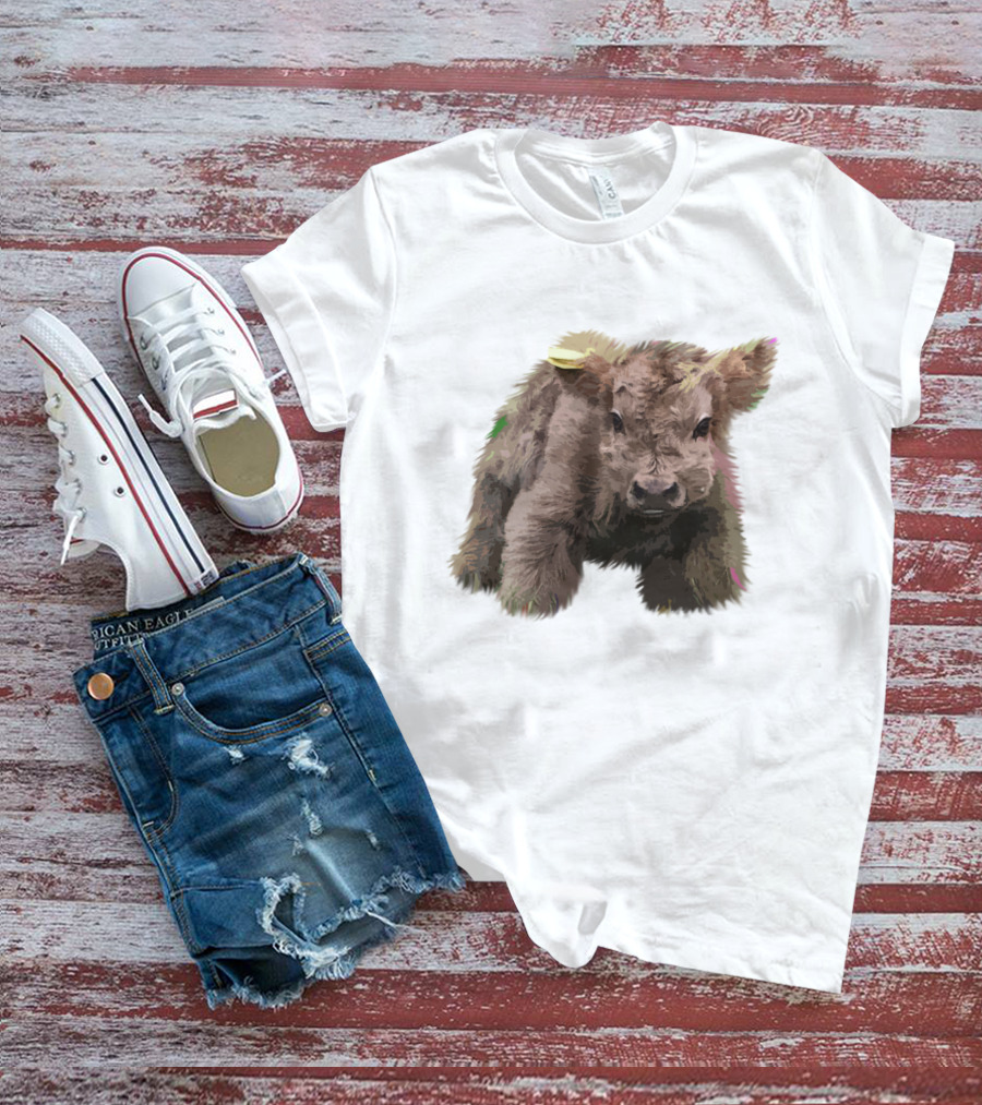Cute Highland Cow Farm Animals Fluffy Calf T-Shirt