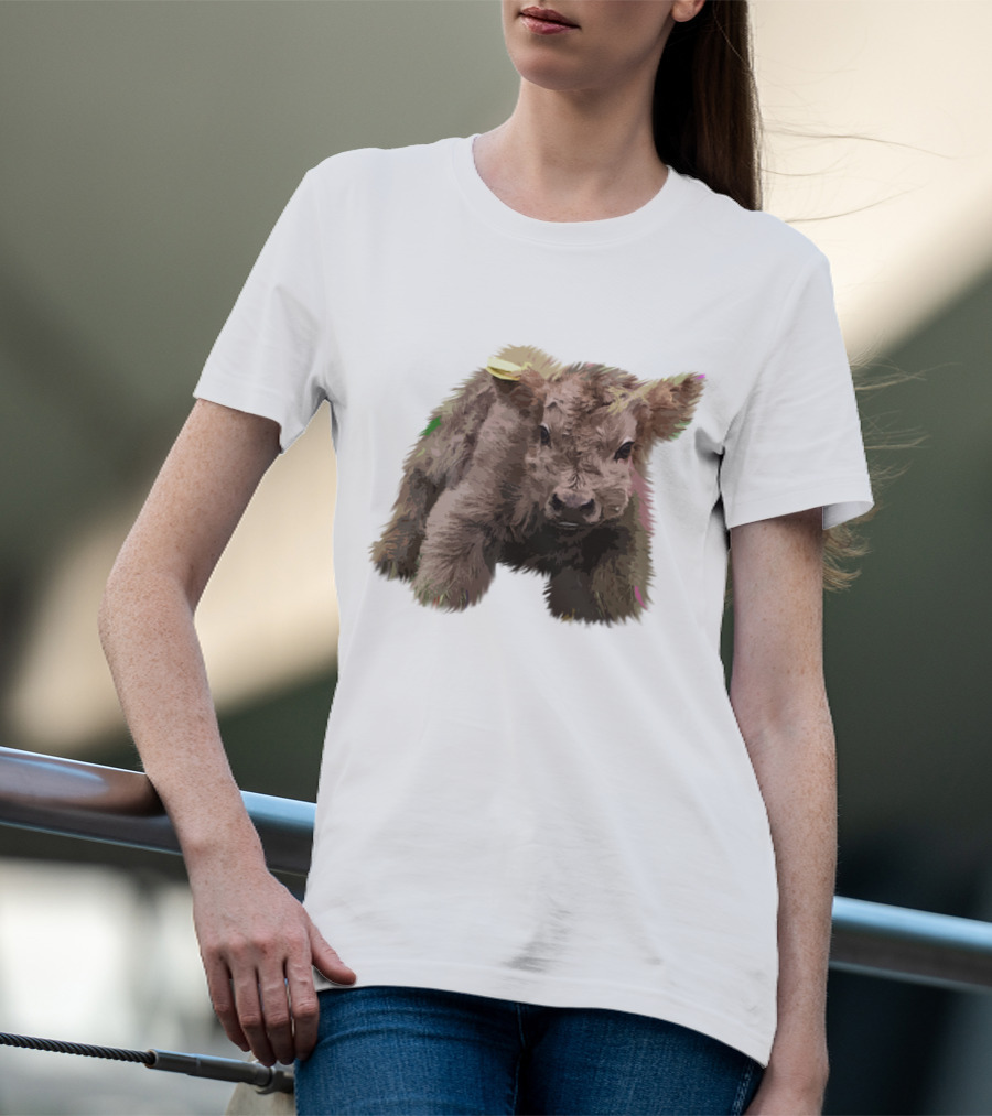 Cute Highland Cow Farm Animals Fluffy Calf T-Shirt