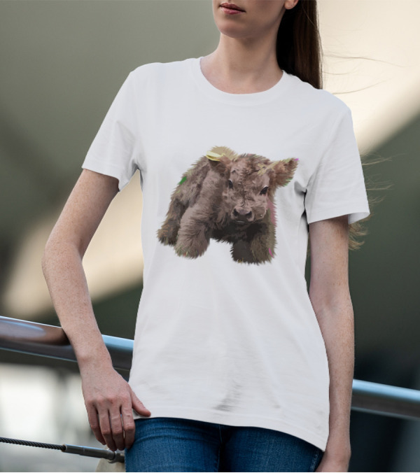 Cute Highland Cow Farm Animals Fluffy Calf T-Shirt