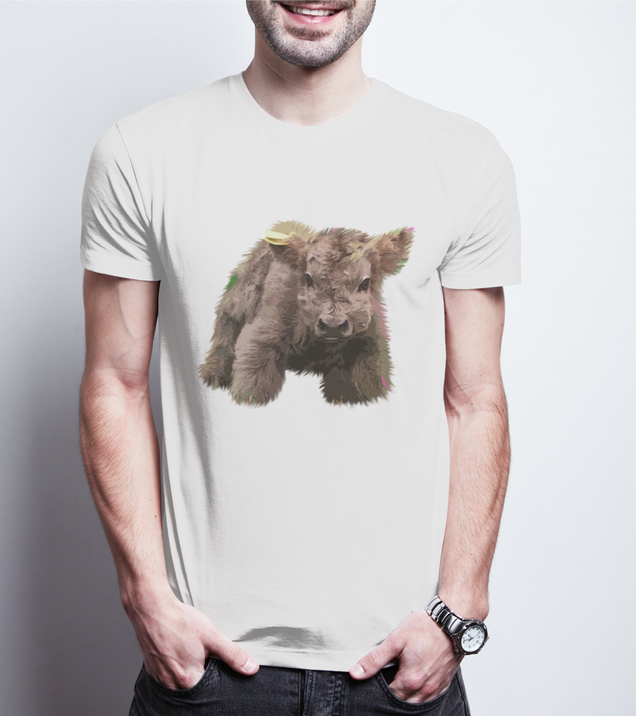 Cute Highland Cow Farm Animals Fluffy Calf T-Shirt