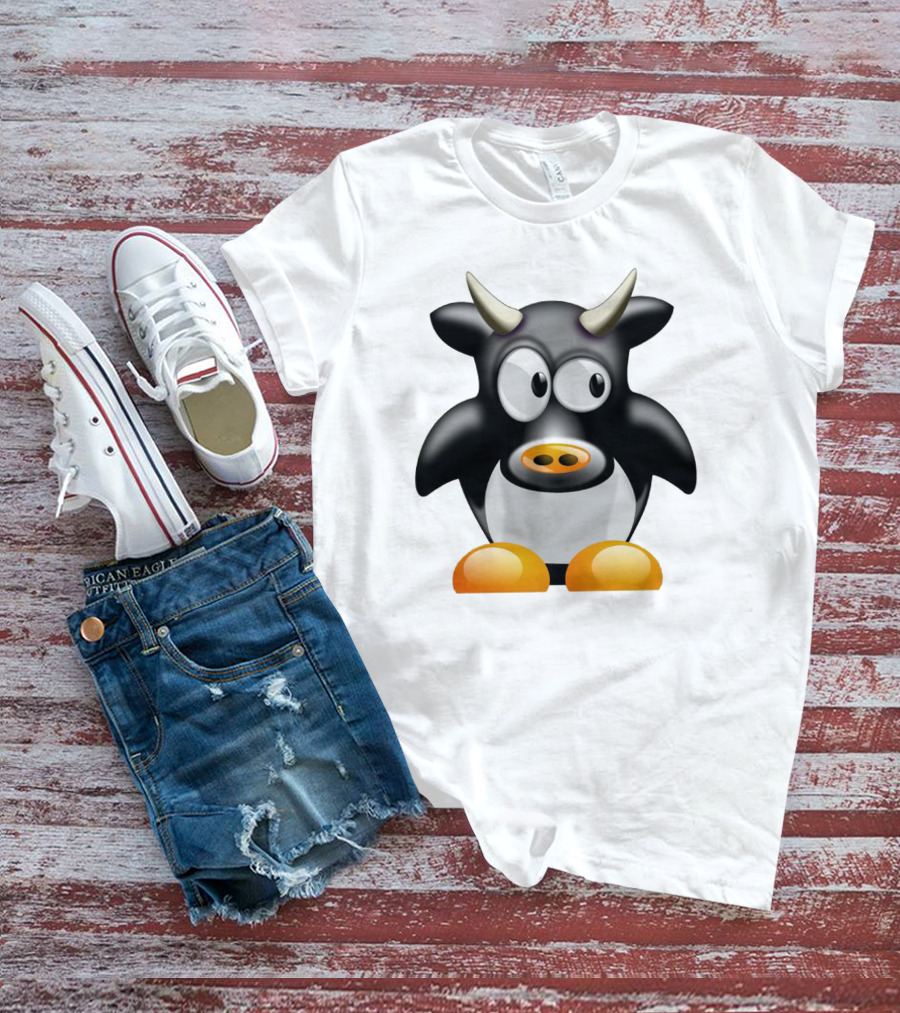 Playful Cute Cow Penguin Mashup Cartoon Character T-Shirt