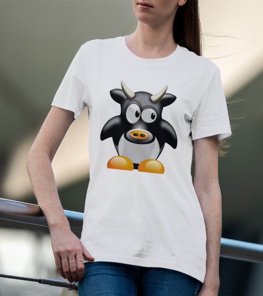 Playful Cute Cow Penguin Mashup Cartoon Character T-Shirt