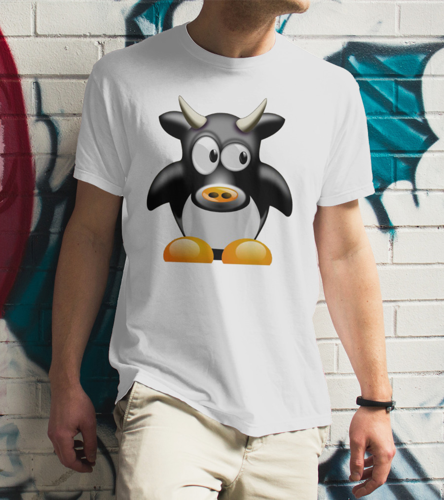 Playful Cute Cow Penguin Mashup Cartoon Character T-Shirt
