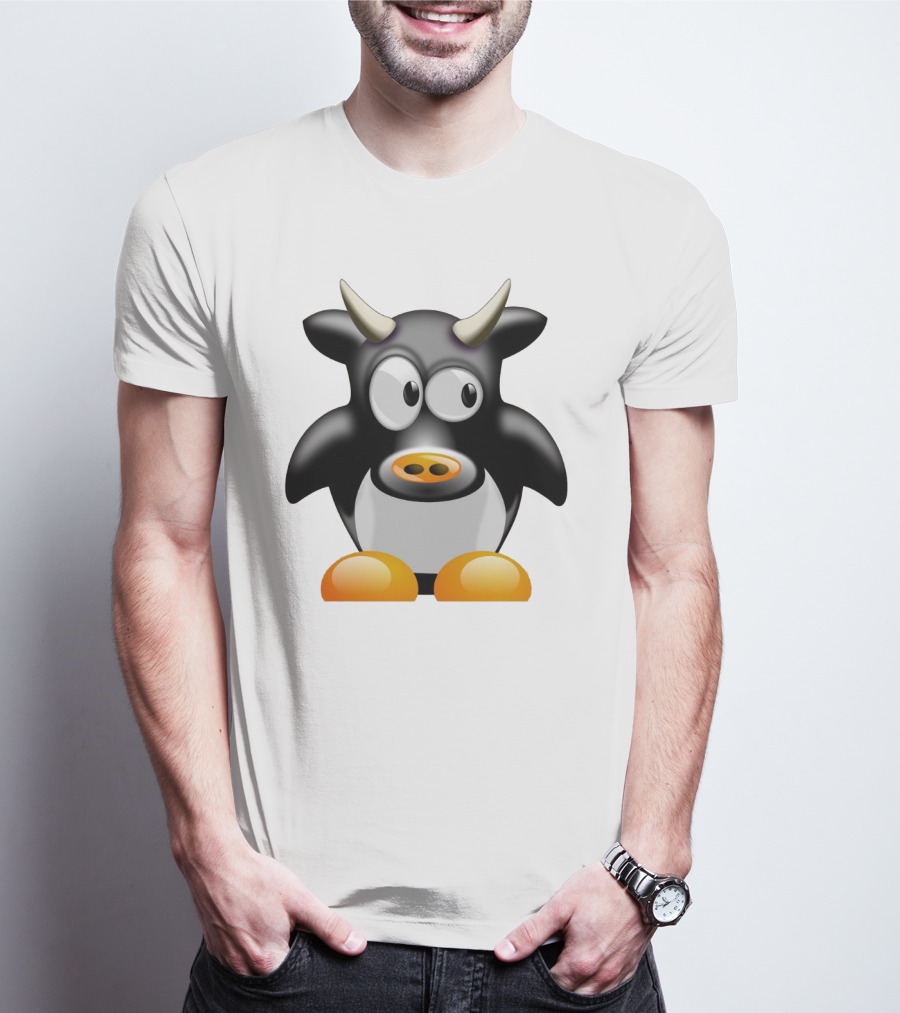 Playful Cute Cow Penguin Mashup Cartoon Character T-Shirt