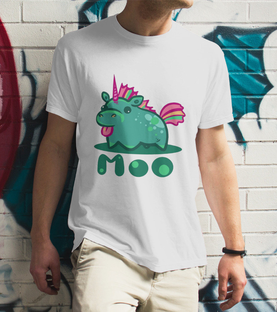 Moo Cute Derpy Unicow With Pink Horn And Rainbow Tail T-Shirt