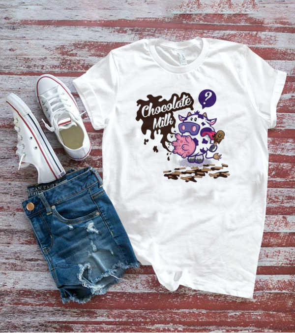 Chocolate Milk Cow Cartoon With Ice Cream And Question Mark By Squinked T-Shirt