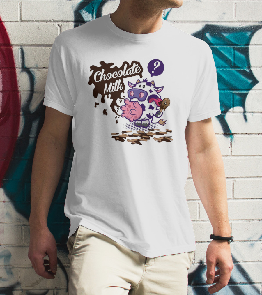 Chocolate Milk Cow Cartoon With Ice Cream And Question Mark By Squinked T-Shirt