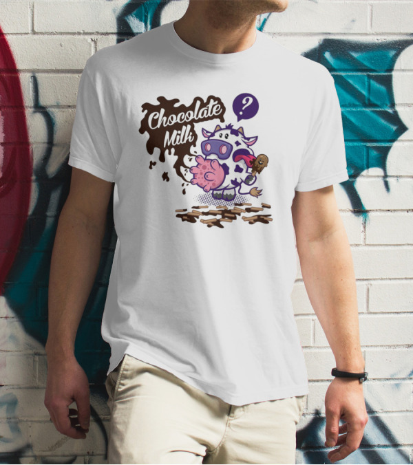 Chocolate Milk Cow Cartoon With Ice Cream And Question Mark By Squinked T-Shirt
