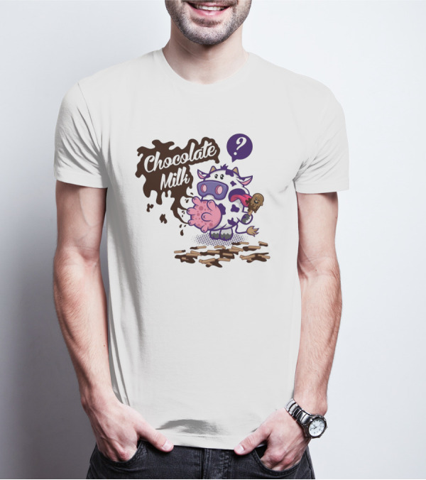 Chocolate Milk Cow Cartoon With Ice Cream And Question Mark By Squinked T-Shirt