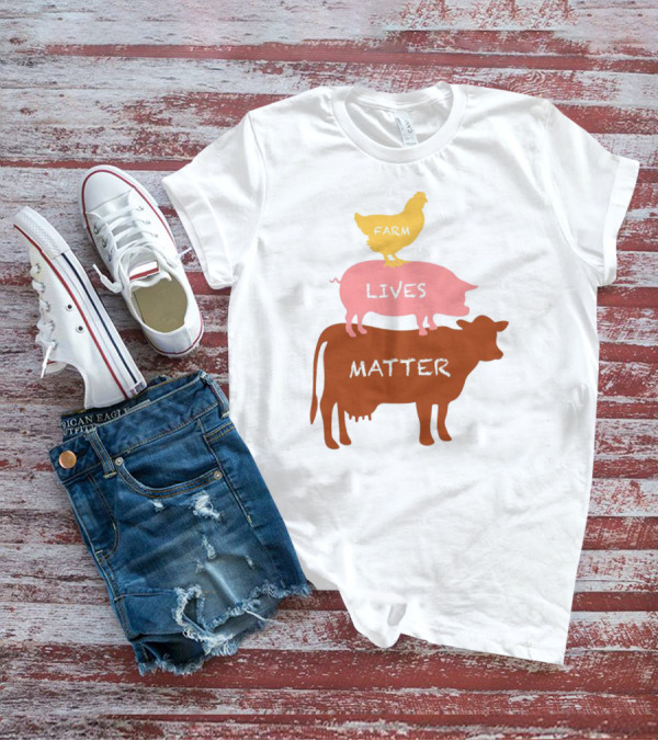 Farm Lives Matter Chicken Pig Cow Stacked Animal T-Shirt