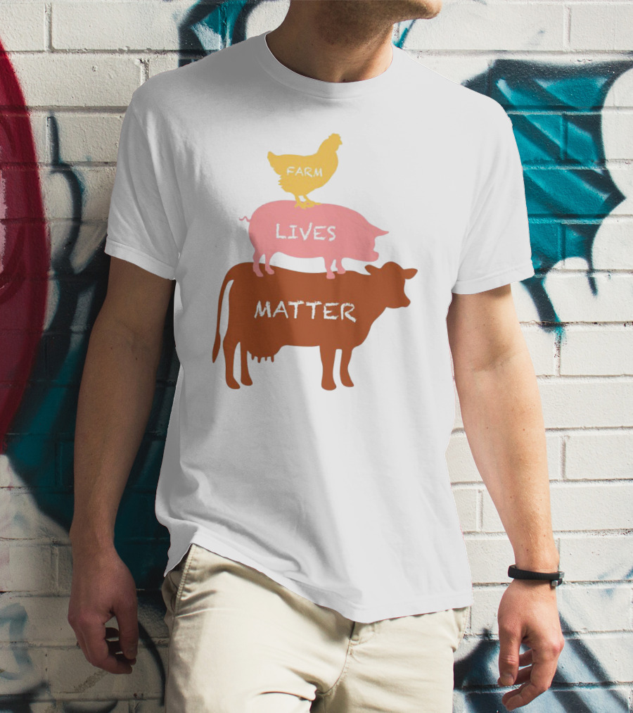 Farm Lives Matter Chicken Pig Cow Stacked Animal T-Shirt