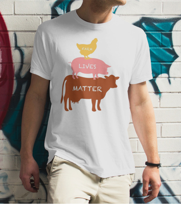 Farm Lives Matter Chicken Pig Cow Stacked Animal T-Shirt