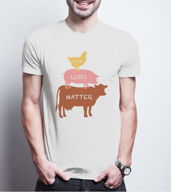 Farm Lives Matter Chicken Pig Cow Stacked Animal T-Shirt