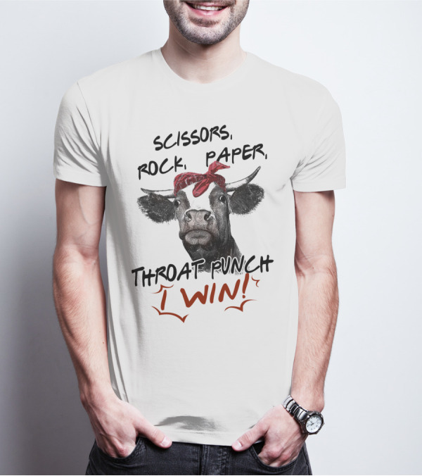 Scissors Rock Paper Throat Punch I Win Funny Cow Bandana T-Shirt