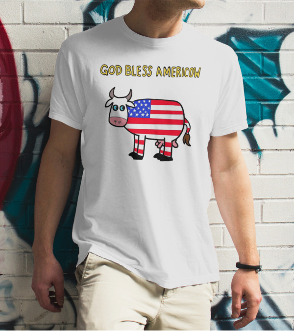 God Bless Americow Patriotic Cow With American Flag T-Shirt