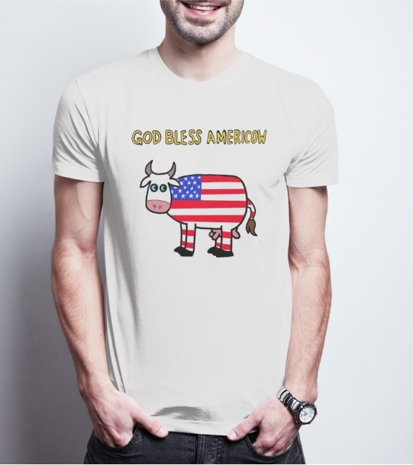 God Bless Americow Patriotic Cow With American Flag T-Shirt