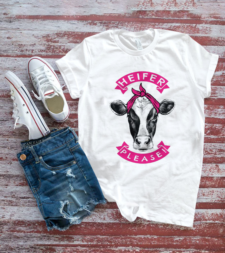 Heifer Please Cow With Pink Bandana Cowgirl T-Shirt