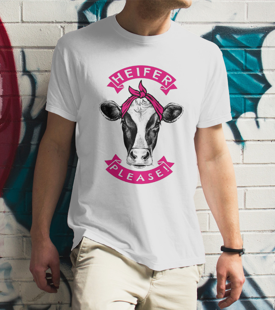 Heifer Please Cow With Pink Bandana Cowgirl T-Shirt
