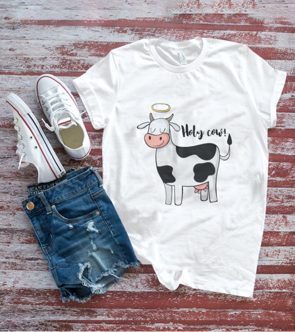 Holy Cow Funny Angelic Cow With Halo Joke T-Shirt