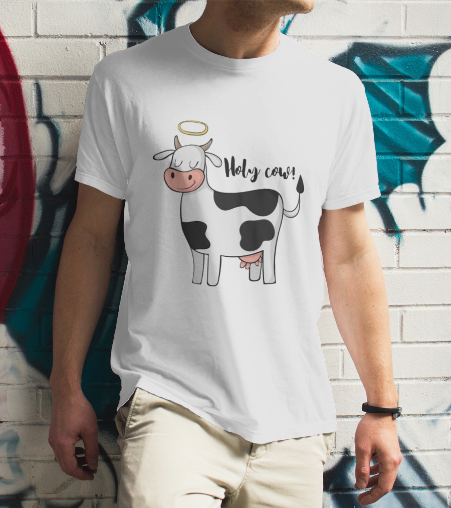 Holy Cow Funny Angelic Cow With Halo Joke T-Shirt