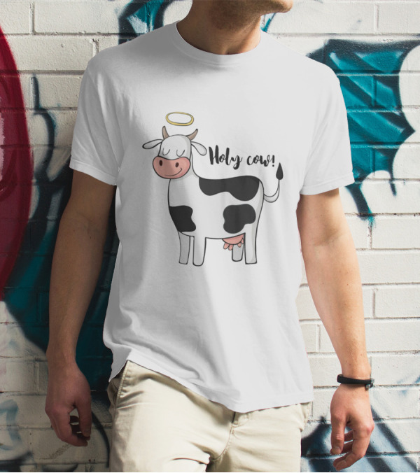 Holy Cow Funny Angelic Cow With Halo Joke T-Shirt
