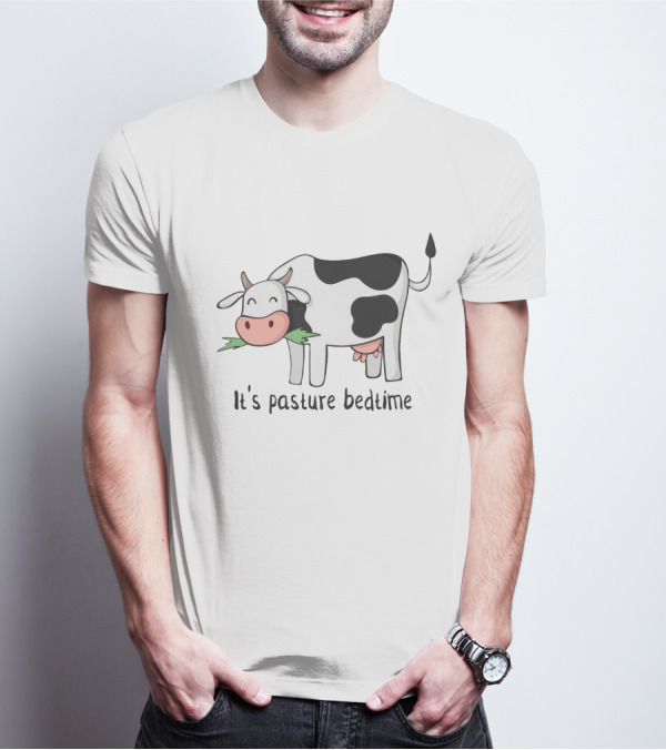 Humorous Cartoon Cow It's Pasture Bedtime T-Shirt