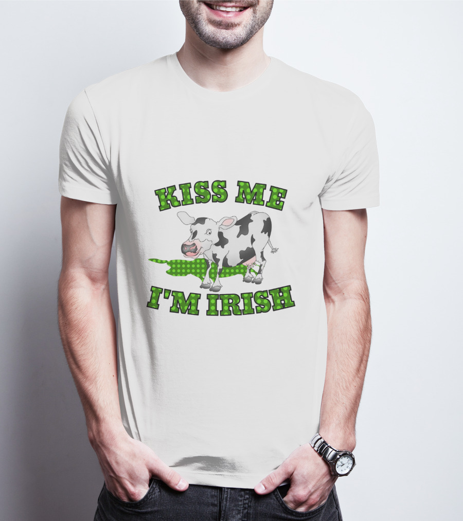Kiss Me I'm Irish Cow With Green Polka Dot Accents T-Shirt