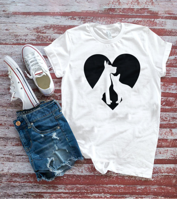 Love Animals Heart Silhouette Featuring Dog And Cat T-Shirt