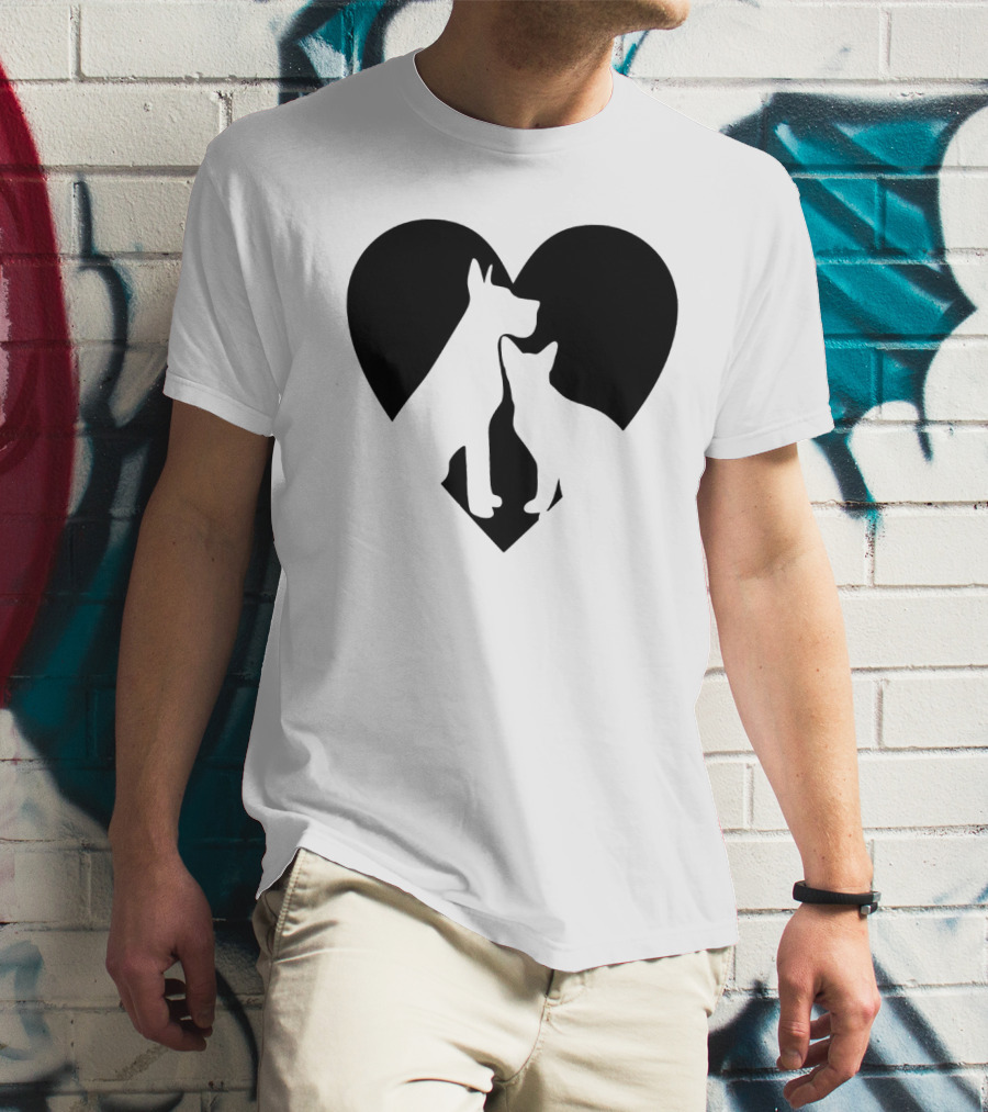 Love Animals Heart Silhouette Featuring Dog And Cat T-Shirt