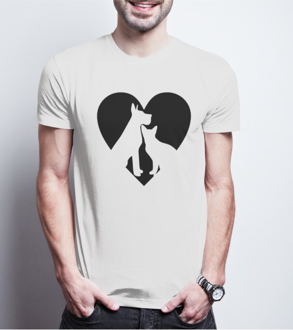 Love Animals Heart Silhouette Featuring Dog And Cat T-Shirt