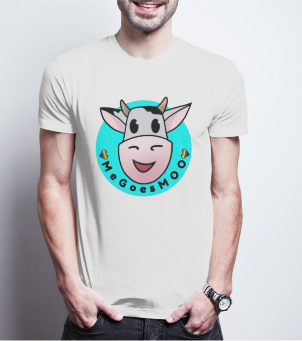 MeGoesMOO Cute Cow Face With Rainbow Hearts T-Shirt