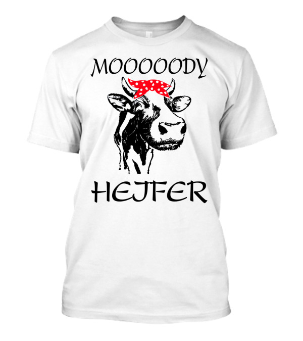 Mooooody Heifer Cow With Red Polka Dot Bandana T-Shirt