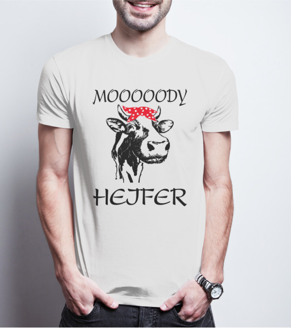 Mooooody Heifer Cow With Red Polka Dot Bandana T-Shirt