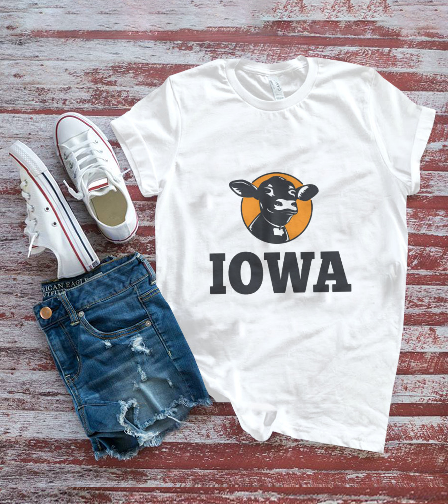 Iowa Love Cow In Black And Orange Circle T-Shirt