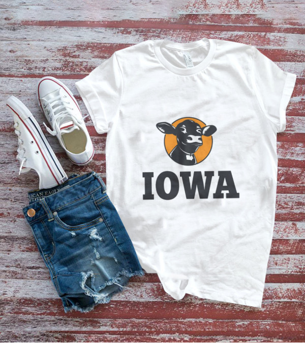 Iowa Love Cow In Black And Orange Circle T-Shirt
