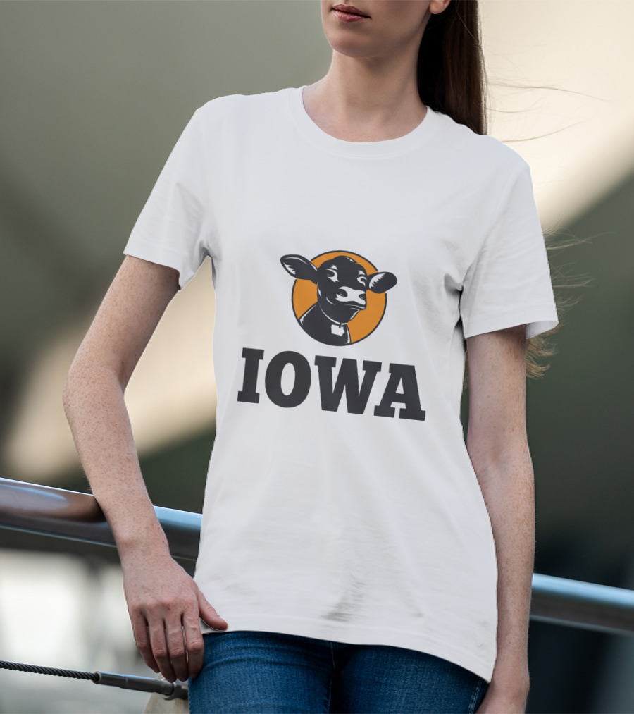 Iowa Love Cow In Black And Orange Circle T-Shirt