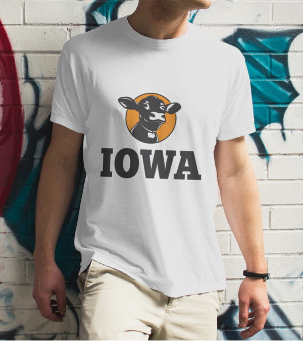 Iowa Love Cow In Black And Orange Circle T-Shirt
